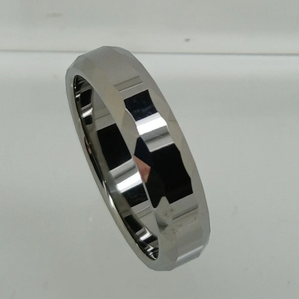 Vintage Tungsten Carbide Faceted Geometric Band Ring Silver 6mm Size 11.25 NOS
